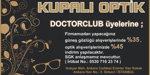 Kupalı Optik, Doktorclub üyelerine özel güneş gözlüğü ve optik alışverişlerinde indirimler sunuyor.